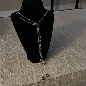 Long Elegant Gold Beaded Necklace
